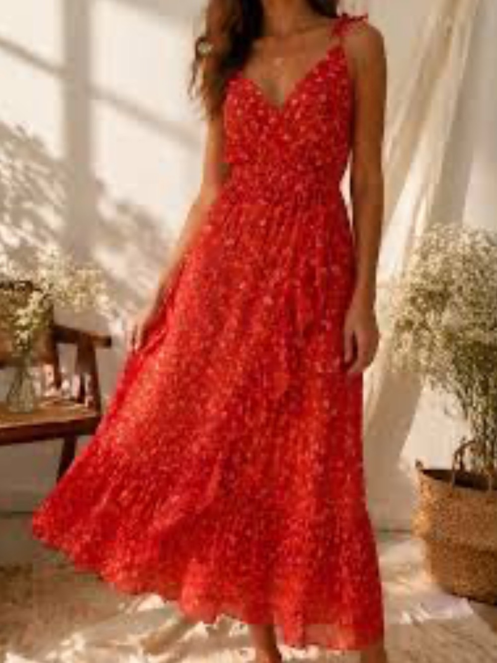 Madewell Red Floral Tie-Waist Maxi Dress - Picture 4 of 15